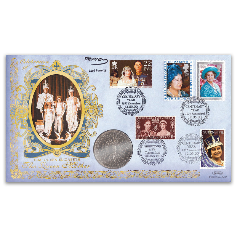 2000 Queen Mother Centenary Coin Cover - Signed by Lord Fermoy