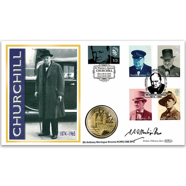2005 Sir Winston Churchill 40th Coin Cover - Signed by Montague Browne