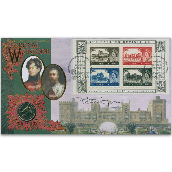 2005 Castle Definitives 50th M/S Coin Cover - Signed by Peter Egan