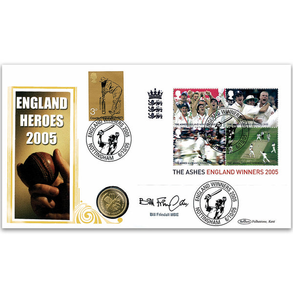 2005 Ashes M/S Coin Cover - Signed by Bill Frindall