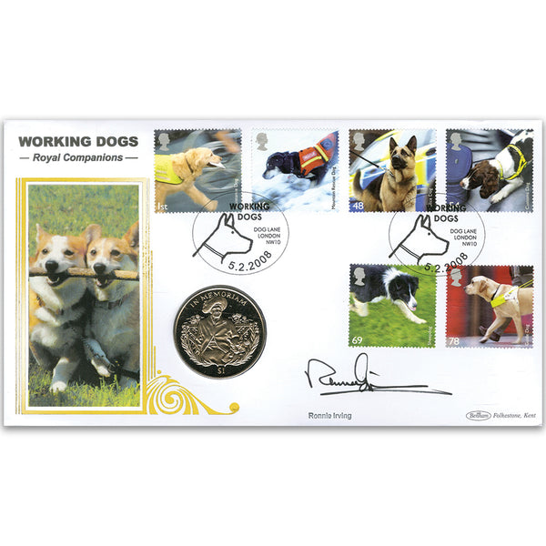 2008 Working Dogs: Royal Companions Coin Cover - Queen Mother Coin - Signed by Ronnie Irving