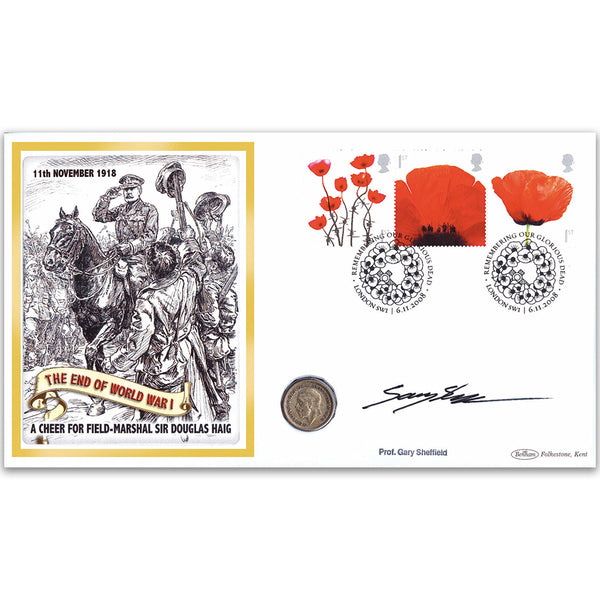 2008 Lest We Forget Se-tenant Coin Cover - Signed by Gary Sheffield