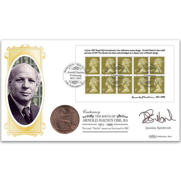2011 Machin Centenary M/S Main Coin Cover - Signed Dominic Sandbrook