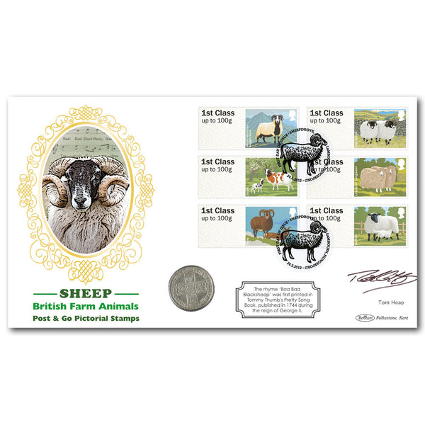 2012 Brit Farm Animals No 1 Sheep Post & Go Coin Cover - Signed Tom Heap
