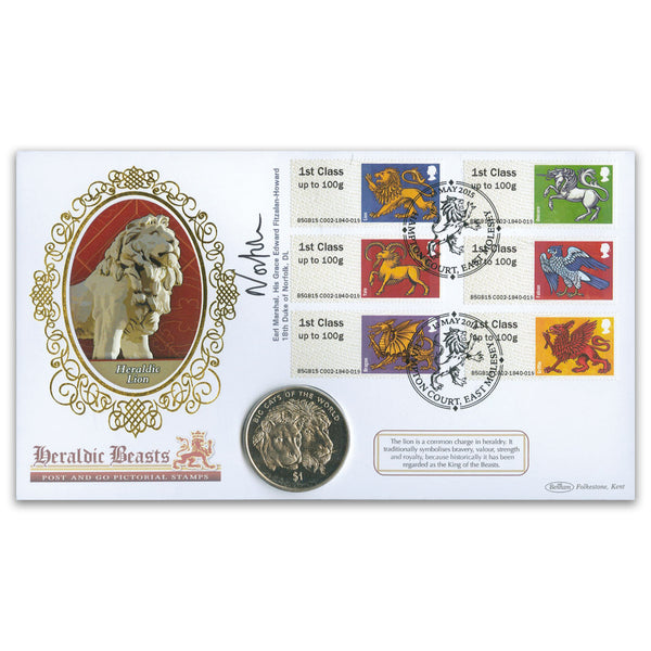 2015 Post & Go Heraldic Beasts Coin Cover - Signed Earl Marshal