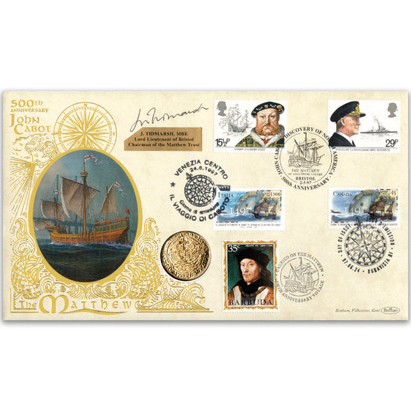 1997 John Cabot 500th - Discovery of America Coin Cover - Tripled - Signed by J Tidmarsh