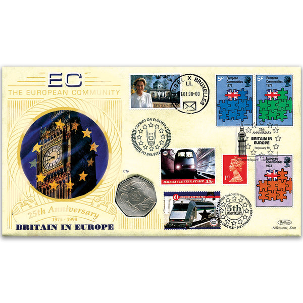 1998 Britain in Europe 25th Coin Cover - Linked Hands 50p Coin