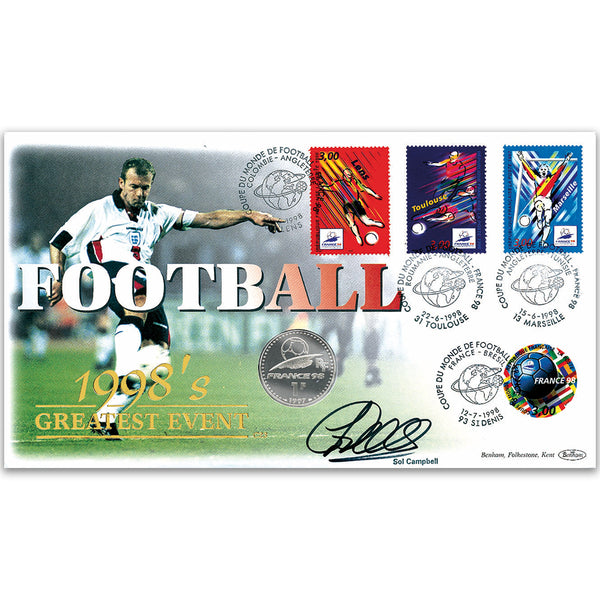 1998 France World Cup Coin Cover - Signed by Sol Campbell