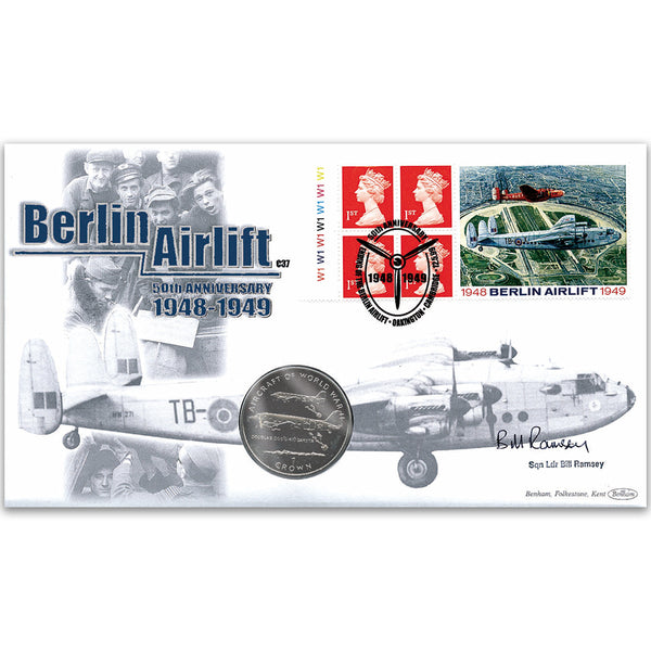 1999 Berlin Airlift 50th Coin Cover - Signed Sqn Ldr Bill Ramsey