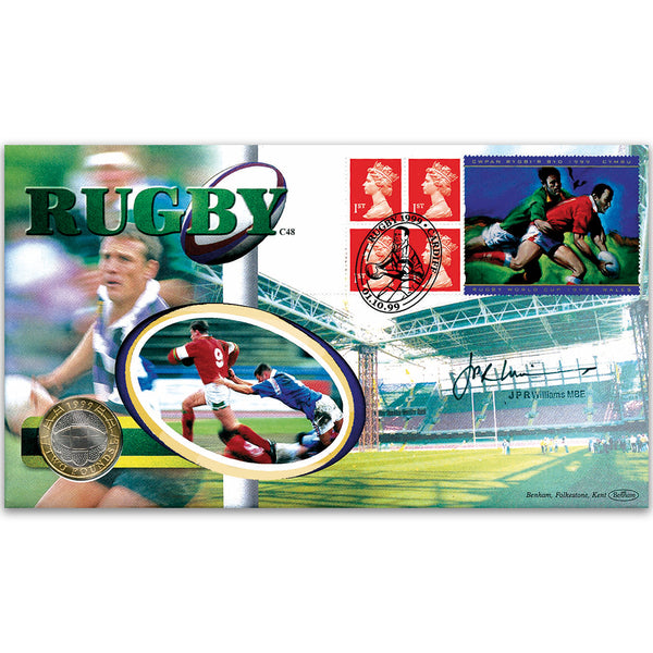 1999 Rugby World Cup Label Coin Cover - Signed by J. P. R. Williams MBE