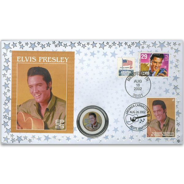 2002 Elvis 25th Anniversary Coin Cover - Memphis, USA - Doubled Grenada/Carriacou