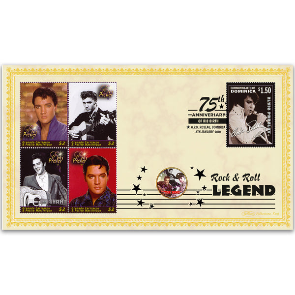 2010 Elvis Birth 75th Anniversary Coin Cover - 'The King' - Dominica