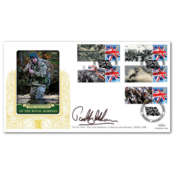 2014 Royal Marines 350th Comm. Sheet Special Gold - Cover 2 - Signed by Paddy Ashdown