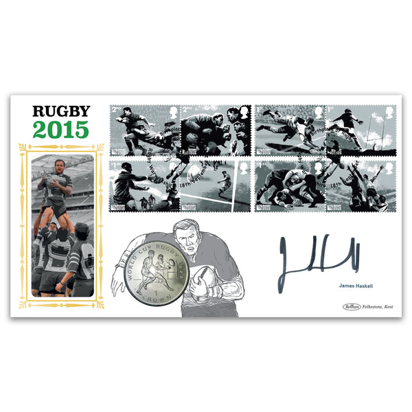 2015 Rugby World Cup Stamps Coin Cover Signed James Haskell