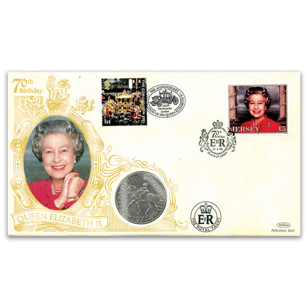 1996 HM Queen's 70th Coin Cover - Doubled for Coronation