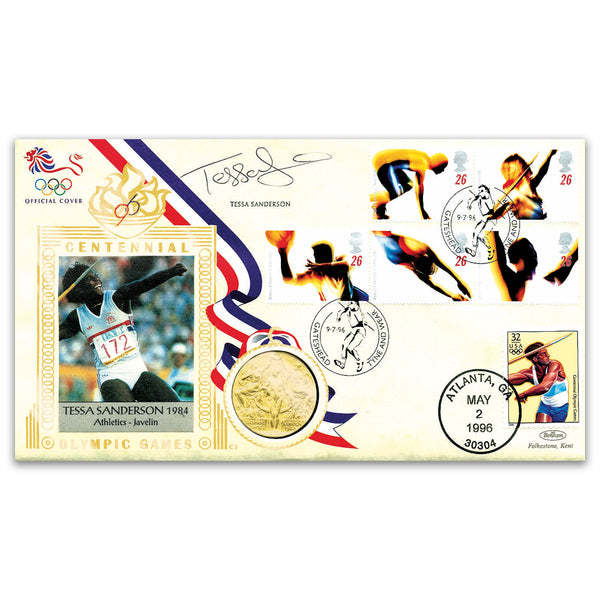 1996 Olympic Coin Cover - Signed Tessa Sanderson