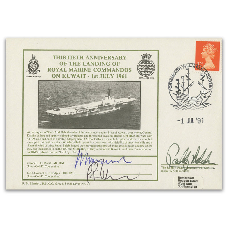 1991 30th Anniversary Landing of Royal Marine Commandos in Kuwait - Signed Marsh, Bridges & Ashdown