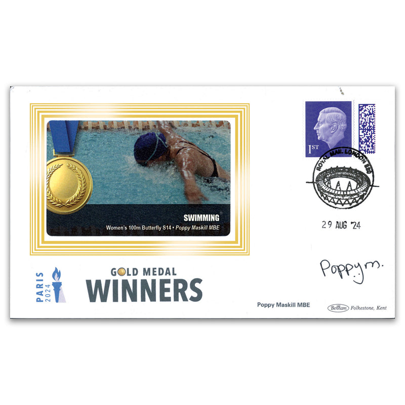 2024 Gold Medal Winners - Swimming - Women's 100m Butterfly S14 Signed Poppy Maskill MBE