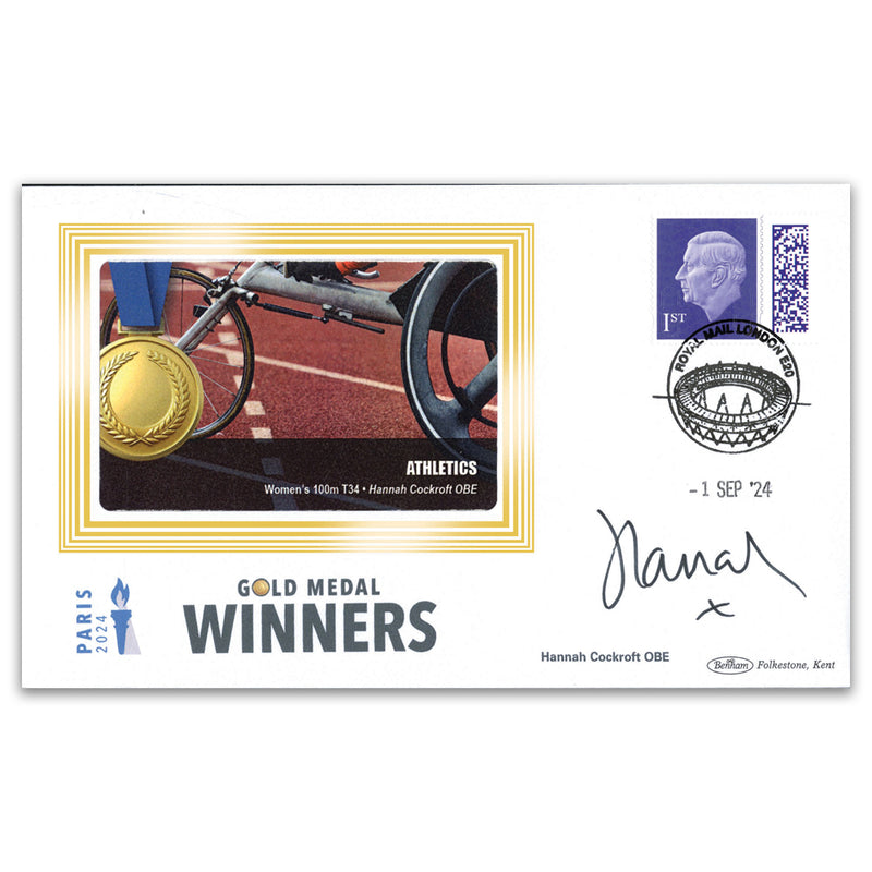 2024 Gold Medal Winners - Athletics - Women's 100m T34 Signed Hannah Cockroft OBE