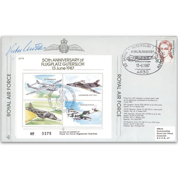 1987 Flugplatz Gutersloh 50th - Flown cover signed by V. Molders Gutersloh