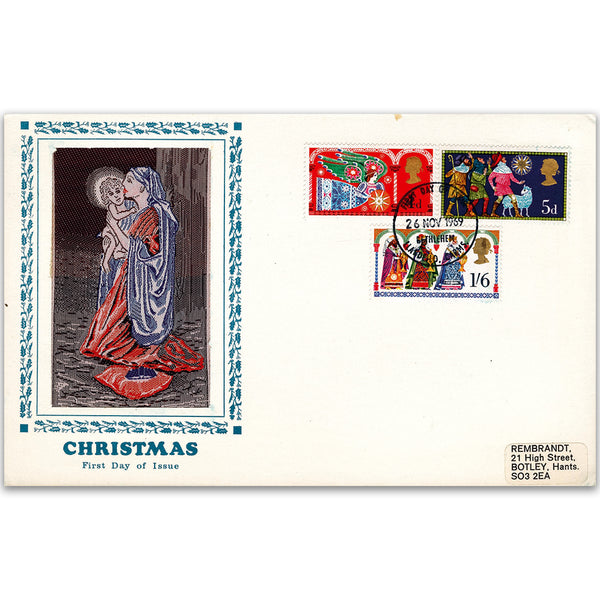 1969 Christmas 'Silk-Look' Postcard. Bethlehem, Llandeilo Handstamp