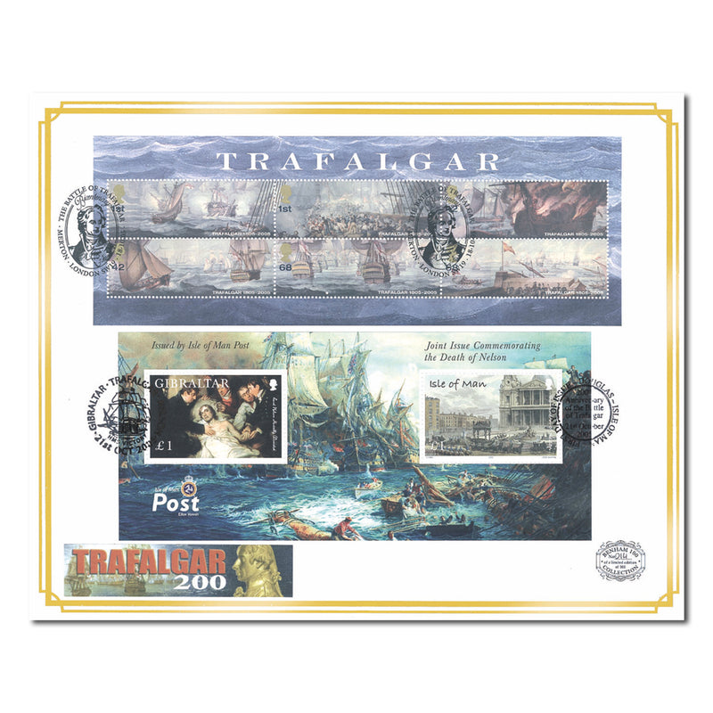 2005 Battle of Trafalgar Benham 100 Cover - Royal Mail & Isle of Man M/S