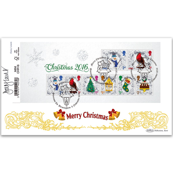 2016 Christmas Barcoded Mini Sheet Ltd Ed 1000 Signed Daisy Lewis