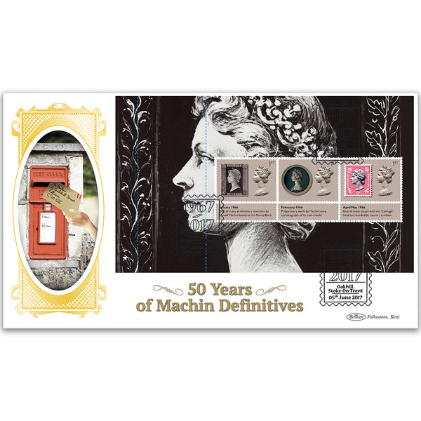 2017 Machin 50th Anniversary PSB BLCS Cover 1 - (P1) 1st x 3 (Penny Black) Pane