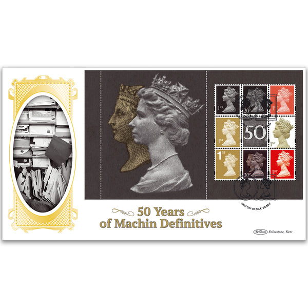 2017 Machin 50th Anniversary PSB - BLCS Cover 3 (P4) 2 x 20p/6 x 1st Pane