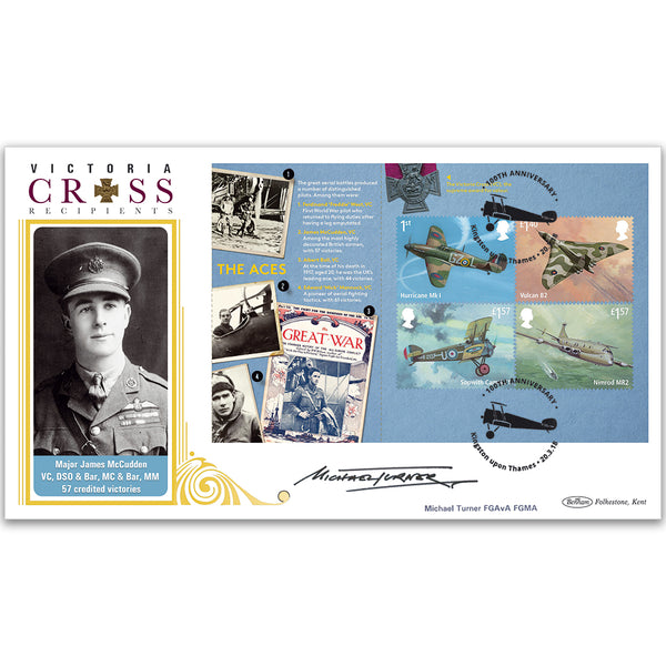 2018 RAF 100th Ann. PSB BLCS Cover 1 - (P2) 1 x 1st, 1 x £1.40, 2 x £1.57 - Signed Michael Turner