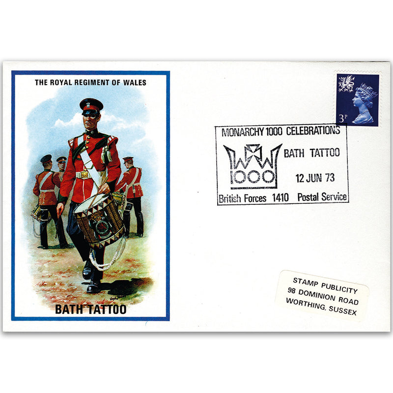 1973 British Military Uniforms - Regiment of Wales - 3p Stamp & Bath Tattoo H/S