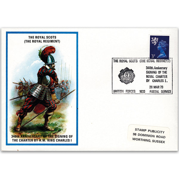 1973 British Military Uniforms - Royal Scots - 3p Stamp & Royal Scots H/S