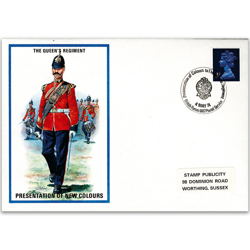 1974 British Military Uniforms - Queens Regiment - 3p Stamp Presentation of new colours