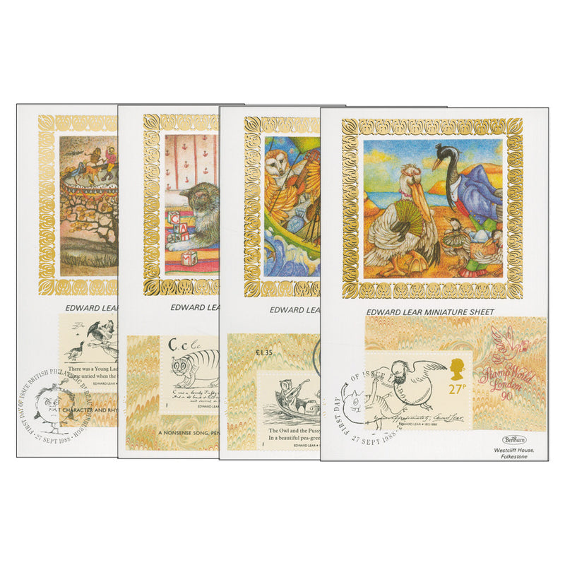 1988 Centenary of Edward Lear M/S Benham Postcards - Set of 4