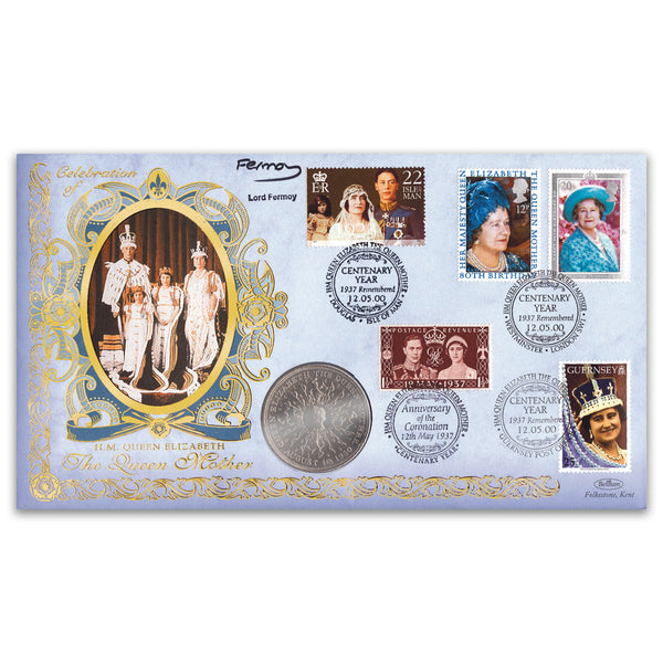 2000 Queen Mother Centenary Coin Cover - Signed by Lord Fermoy