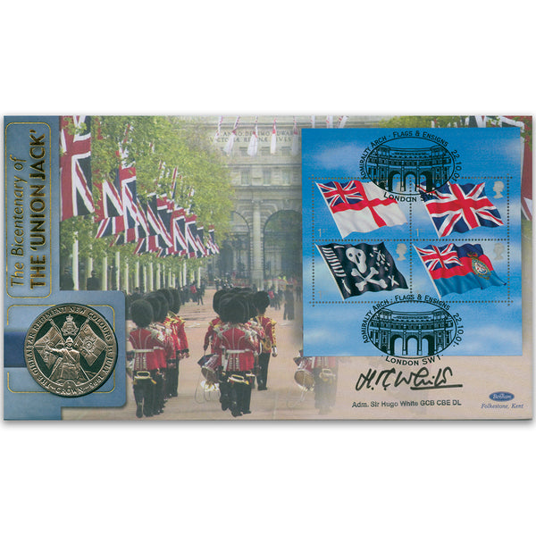 2001 Flags & Ensigns M/S Coin Cover - Signed by Admiral Sir Hugo White GCB CBE DL