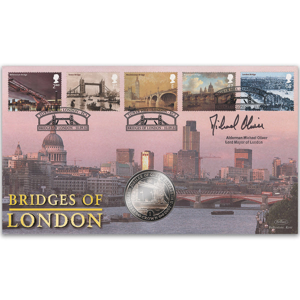 2002 Bridges of London Coin Cover - Signed by Michael Oliver