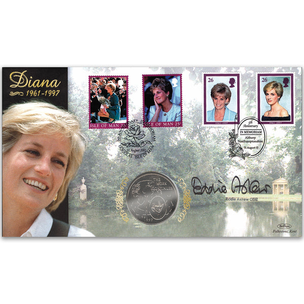 2002 Princess Diana 5th Anniversary £5 Commemorative Coin - Doubled - Signed by Eddie Askew OBE