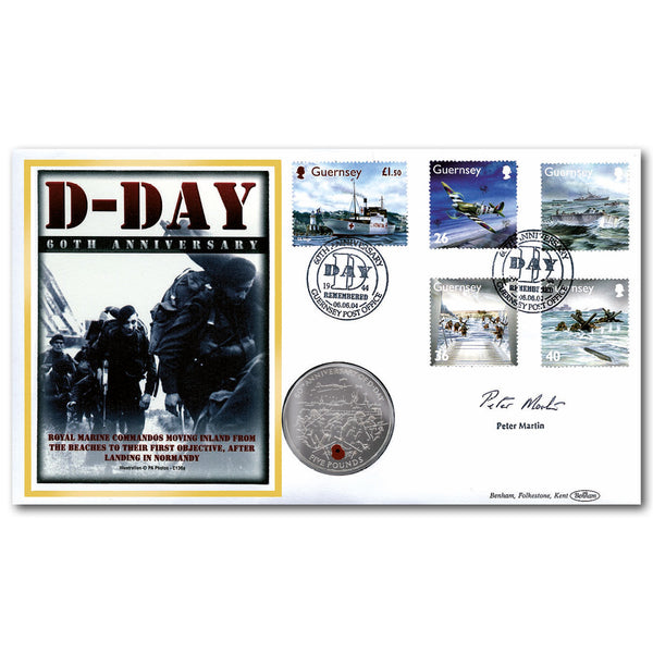 2004 Guernsey D-Day 60th Coin Cover - Signed by Peter Martin
