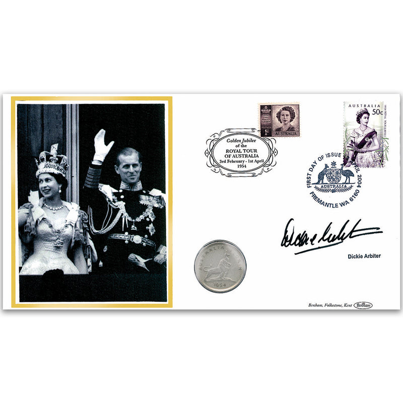 2004 Australia Royal Tour 50th Coin Cover - Signed by Dickie Arbiter