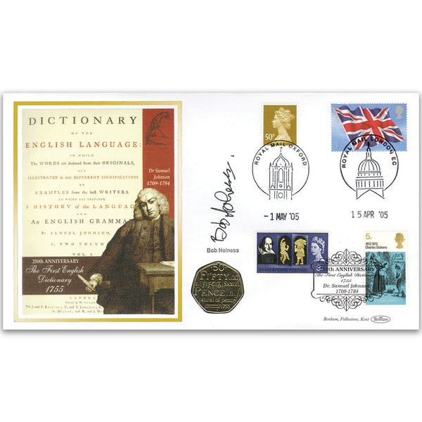 2005 Dr. Johnson's Dictionary 250th Coin Cover - Signed by Bob Holness
