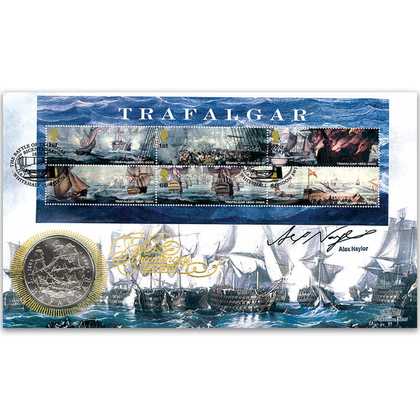 2005 Trafalgar 200th Miniature Sheet Encaps. Trafalgar Coin Signed Alex Naylor