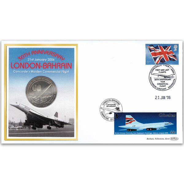 2006 Concorde: London to Bahrain 30th Coin Cover - Concorde Medallion