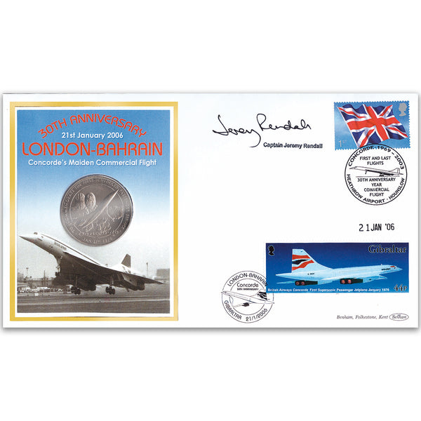 2006 Concorde: London to Bahrain 30th Coin Cover - Signed by Captain Jeremy Rendall