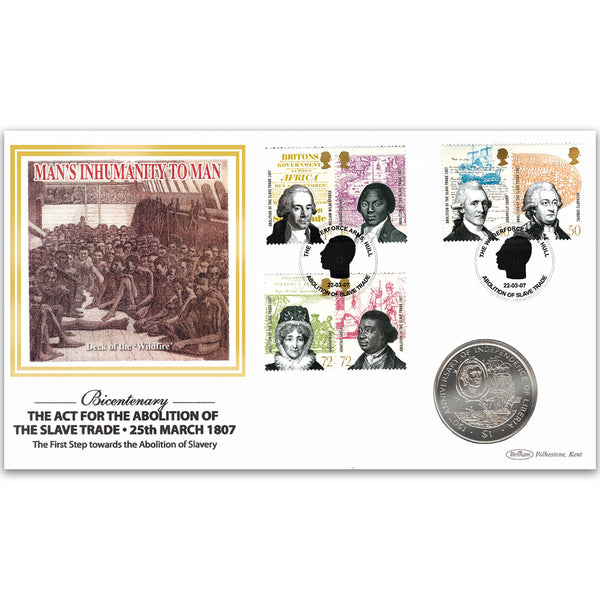 2007 Abolition of the Slave Trade Coin Cover - Liberia 150th Anniversary Coin