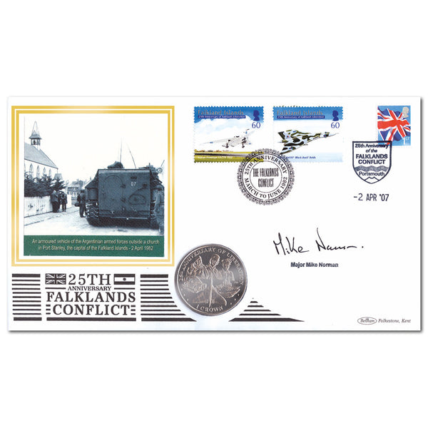 2007 Invasion of Falkland Islands 25th Coin Cover - Signed by Major Mike Norman