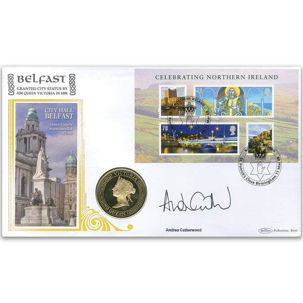 2008 Celebrating Northern Ireland M/S Coin Cover - Signed by Andrea Catherwood