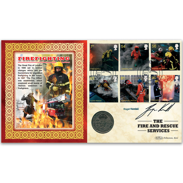 2009 Fire and Rescue Stamps Coin Cover - Signed by Roger Kendall