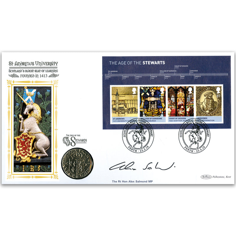 2010 House Of Stewart M/S Alt Coin Cover - Signed by The Rt. Hon. Alex Salmond MP