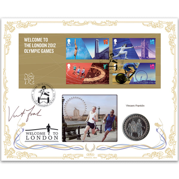 2012 Welcome to the London Olympic Games M/S Coin Cover - Signed by Vincent Franklin